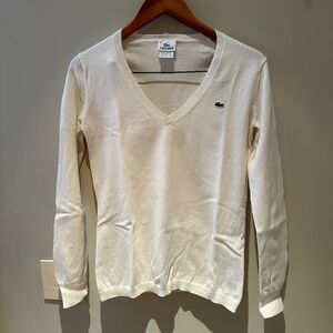 Lacoste V-Neck Cream Long Sleeve Sweater Top